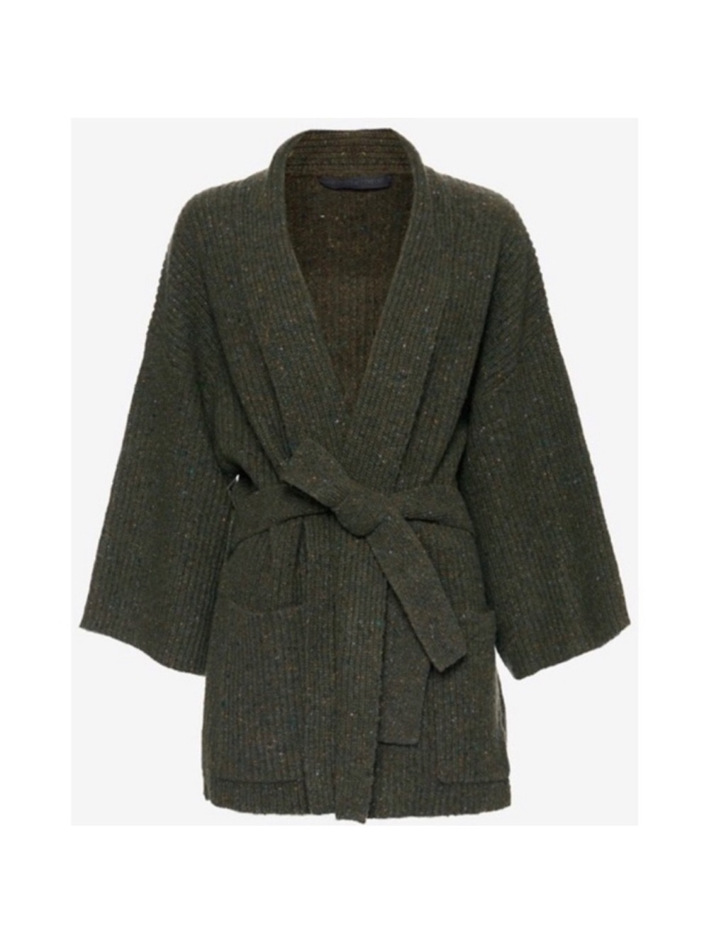 Creatures Of Comfort Cardigan Sweater Knit Wrap Belted Wool Kimono Green Medium